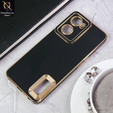 Oppo A77 4G 2022 Cover - Black -All New Electroplating Borders With Logo Hole Protective Soft Silicon Case