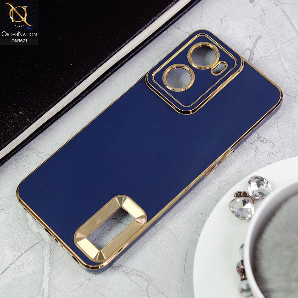 Oppo A77 4G Cover - Blue -All New Electroplating Borders With Logo Hole Protective Soft Silicon Case