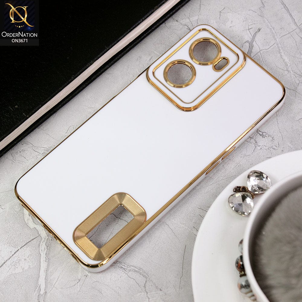 Oppo A57e Cover - White -All New Electroplating Borders With Logo Hole Protective Soft Silicon Case