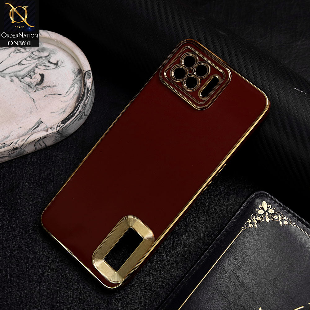 Oppo F17 Cover - Maroon -  All New Electroplating Borders With Logo Hole Protective Soft Silicon Case