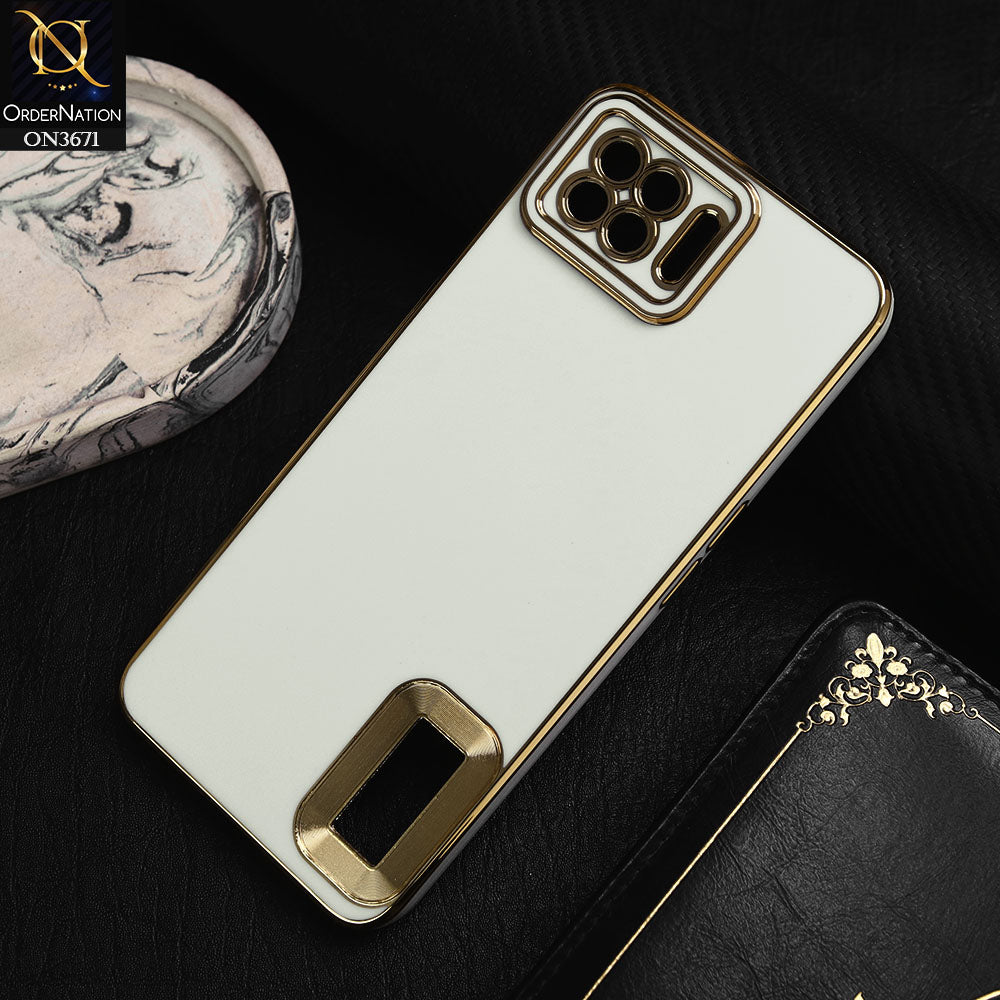 Oppo F17 Cover - White -  All New Electroplating Borders With Logo Hole Protective Soft Silicon Case