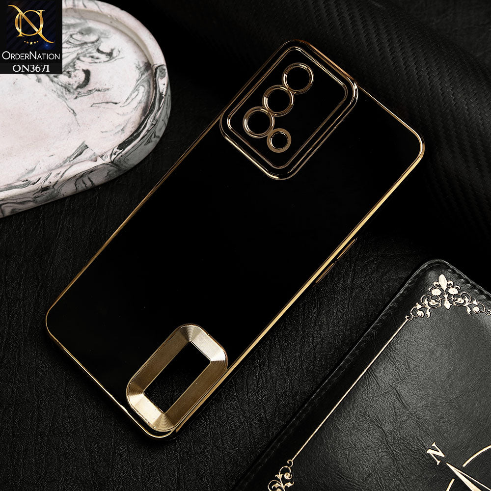 Oppo A95 Cover - Black -  All New Electroplating Borders With Logo Hole Protective Soft Silicon Case