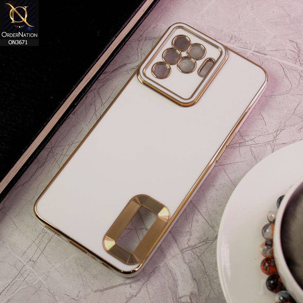 Oppo F19 Pro Cover - White - All New Electroplating Borders With Logo Hole Protective Soft Silicon Case