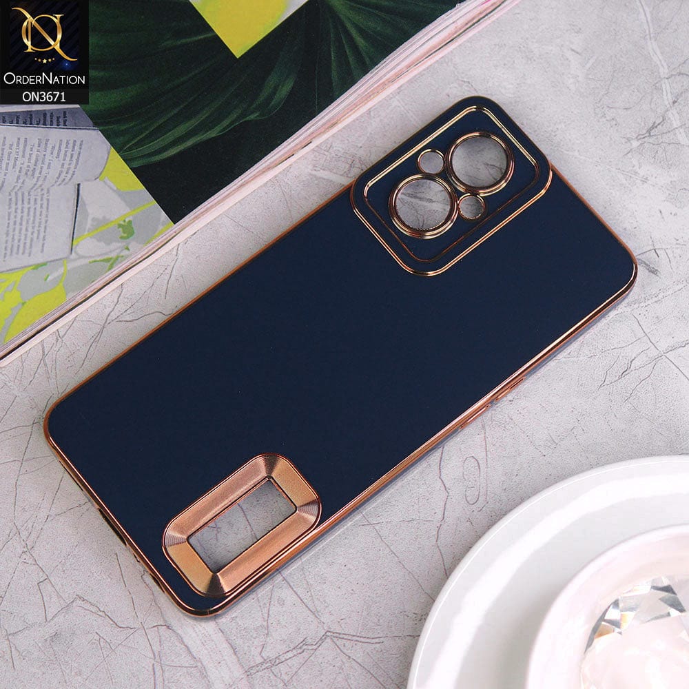 Oppo F21 Pro 5G Cover - Blue - All New Electroplating Borders With Logo Hole Protective Soft Silicon Case