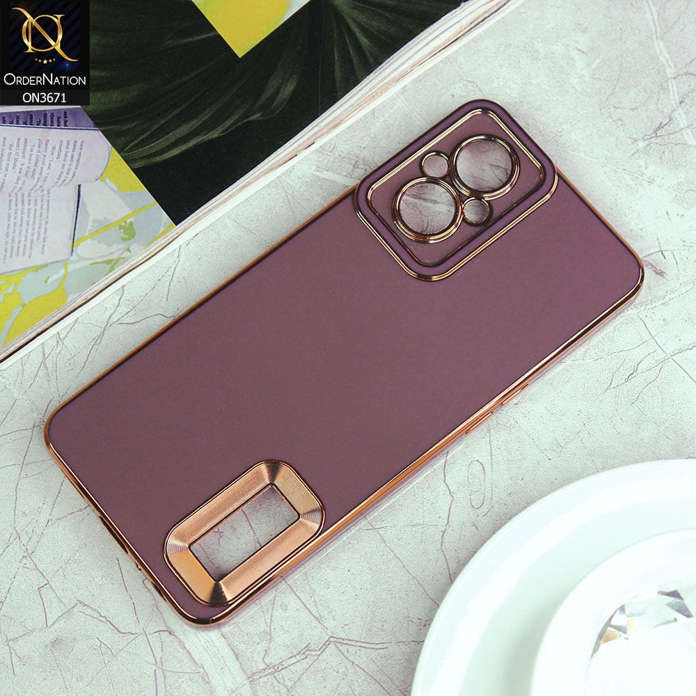 Oppo Reno 7 Lite Cover - Mauve - All New Electroplating Borders With Logo Hole Protective Soft Silicon Case