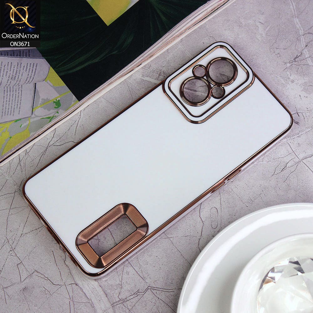 Oppo F21 Pro 5G Cover - White - All New Electroplating Borders With Logo Hole Protective Soft Silicon Case