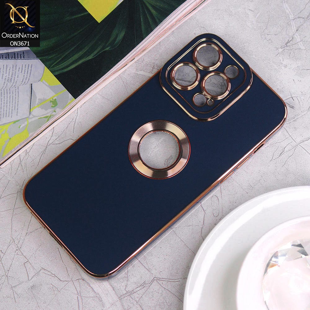 iPhone 14 Pro Max Cover - Blue - All New Electroplating Borders With Logo Hole Protective Soft Silicon Case