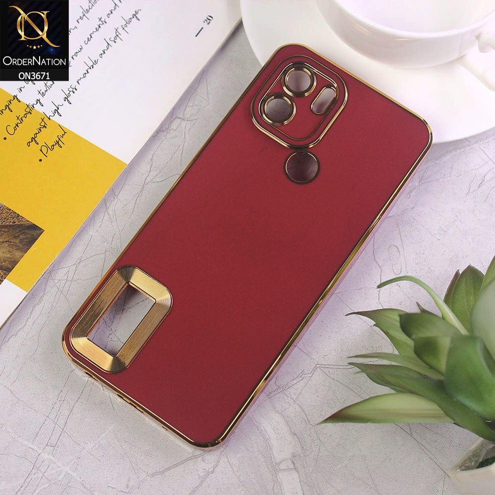 Xiaomi Poco C50 Cover - Maroon - All New Electroplating Borders With Logo Hole Protective Soft Silicon Case