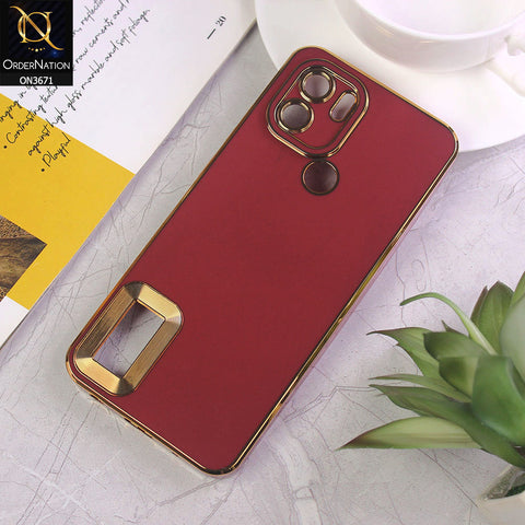 Xiaomi Redmi A1 Plus Cover - Maroon - All New Electroplating Borders With Logo Hole Protective Soft Silicon Case