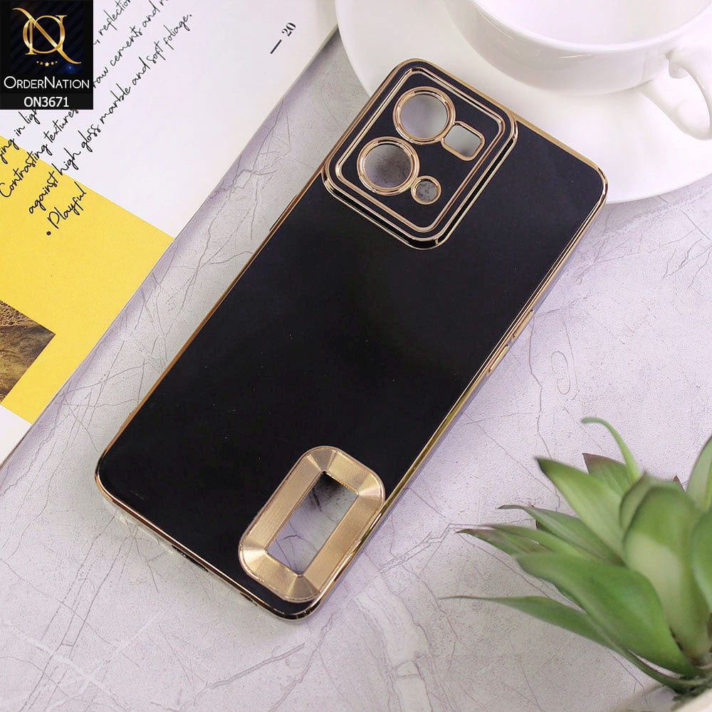 Oppo Reno 7 4G Cover - Black - All New Electroplating Borders With Logo Hole Protective Soft Silicon Case