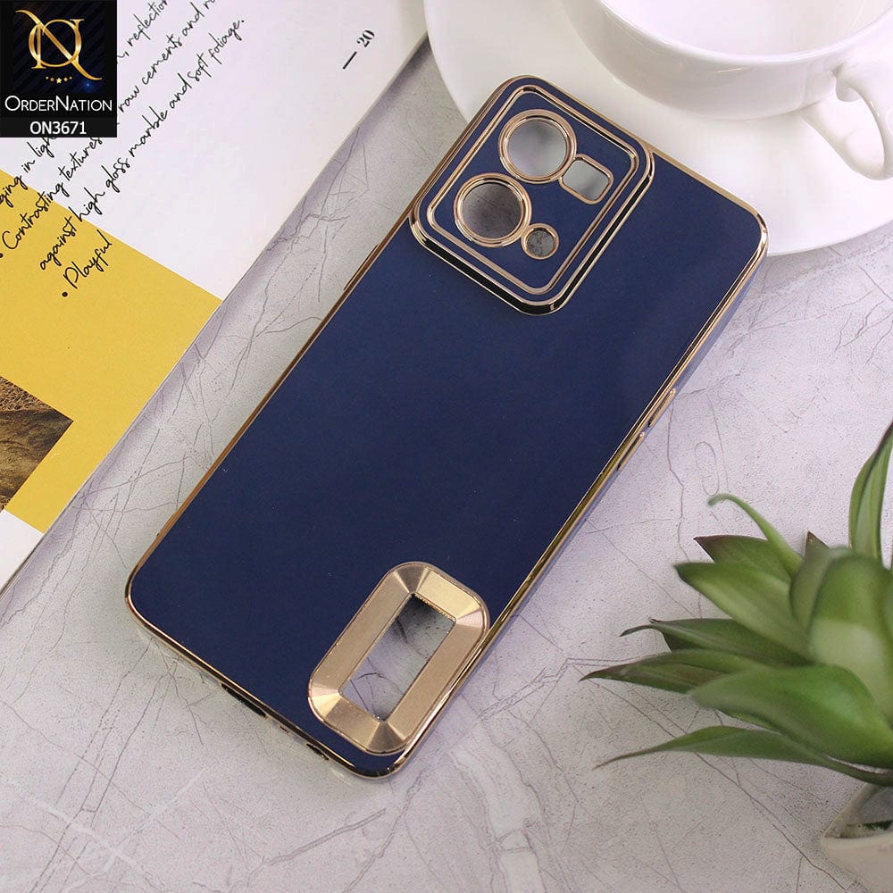 Oppo Reno 7 4G Cover - Blue - All New Electroplating Borders With Logo Hole Protective Soft Silicon Case