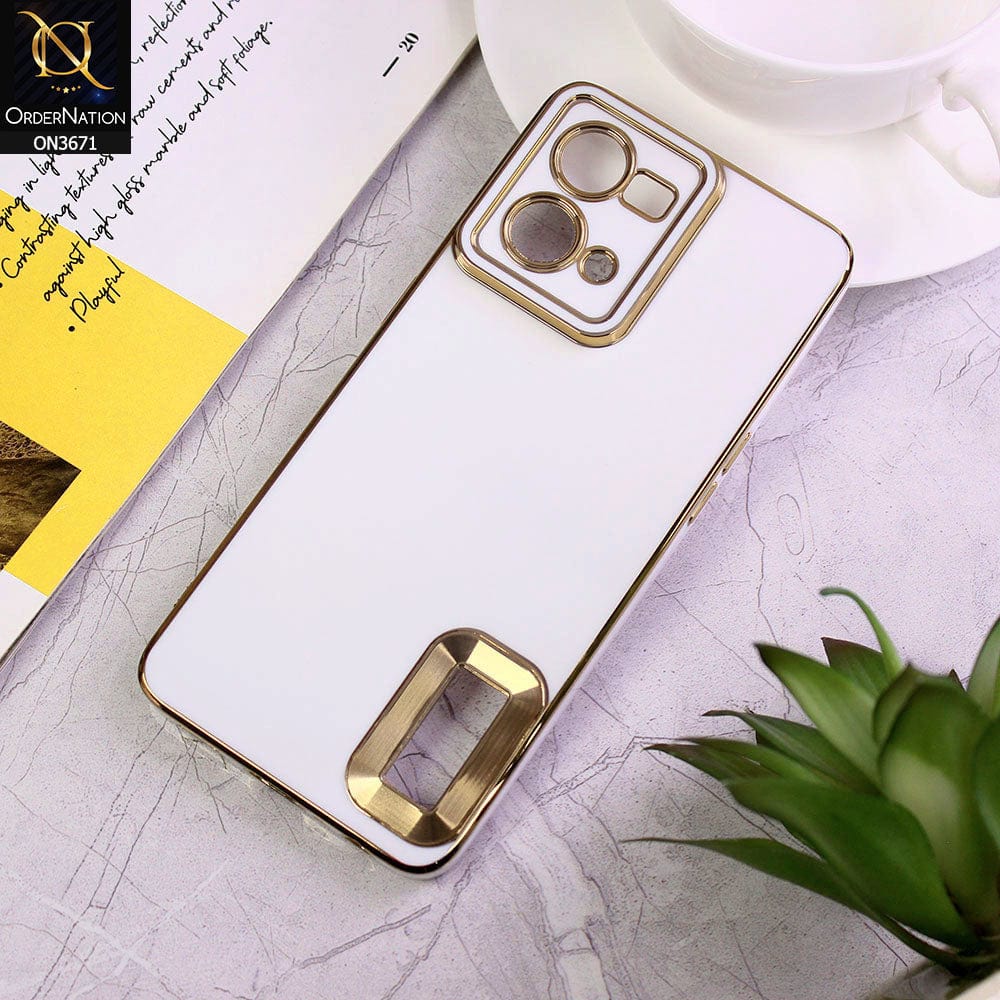 Oppo Reno 7 4G Cover - White - All New Electroplating Borders With Logo Hole Protective Soft Silicon Case