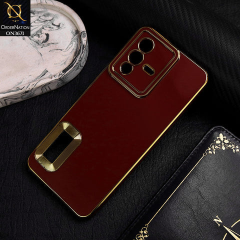 Vivo V23 5G Cover - Maroon -  All New Electroplating Borders With Logo Hole Protective Soft Silicon Case