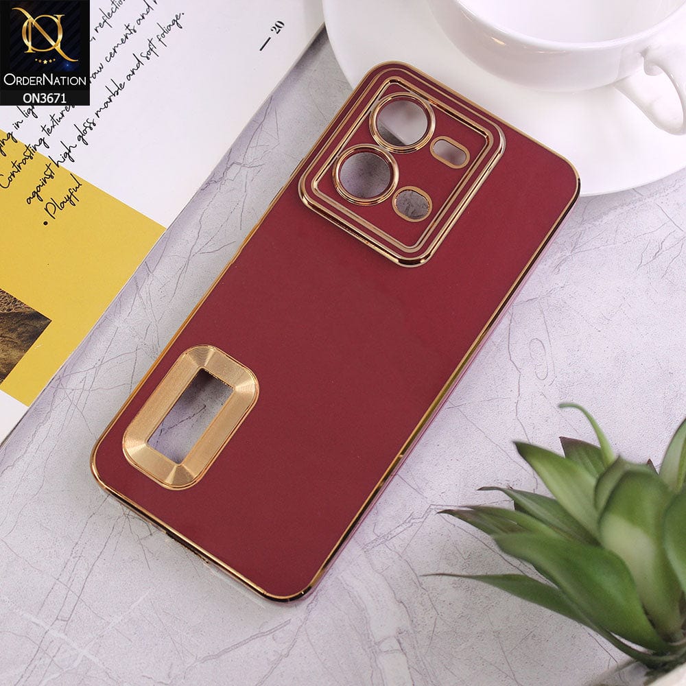 Vivo V25 5G Cover - Maroon - All New Electroplating Borders With Logo Hole Protective Soft Silicon Case