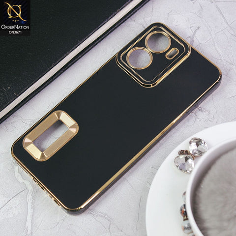 Vivo Y02s Cover - Black -All New Electroplating Borders With Logo Hole Protective Soft Silicon Case