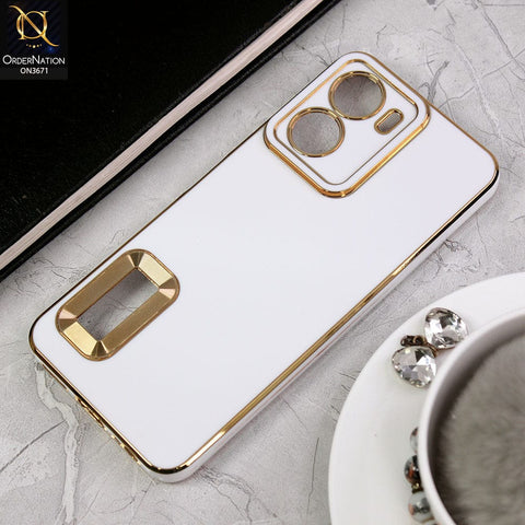 Vivo Y02s Cover - White -All New Electroplating Borders With Logo Hole Protective Soft Silicon Case