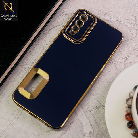 Vivo Y20i Cover - Blue - All New Electroplating Borders With Logo Hole Protective Soft Silicon Case