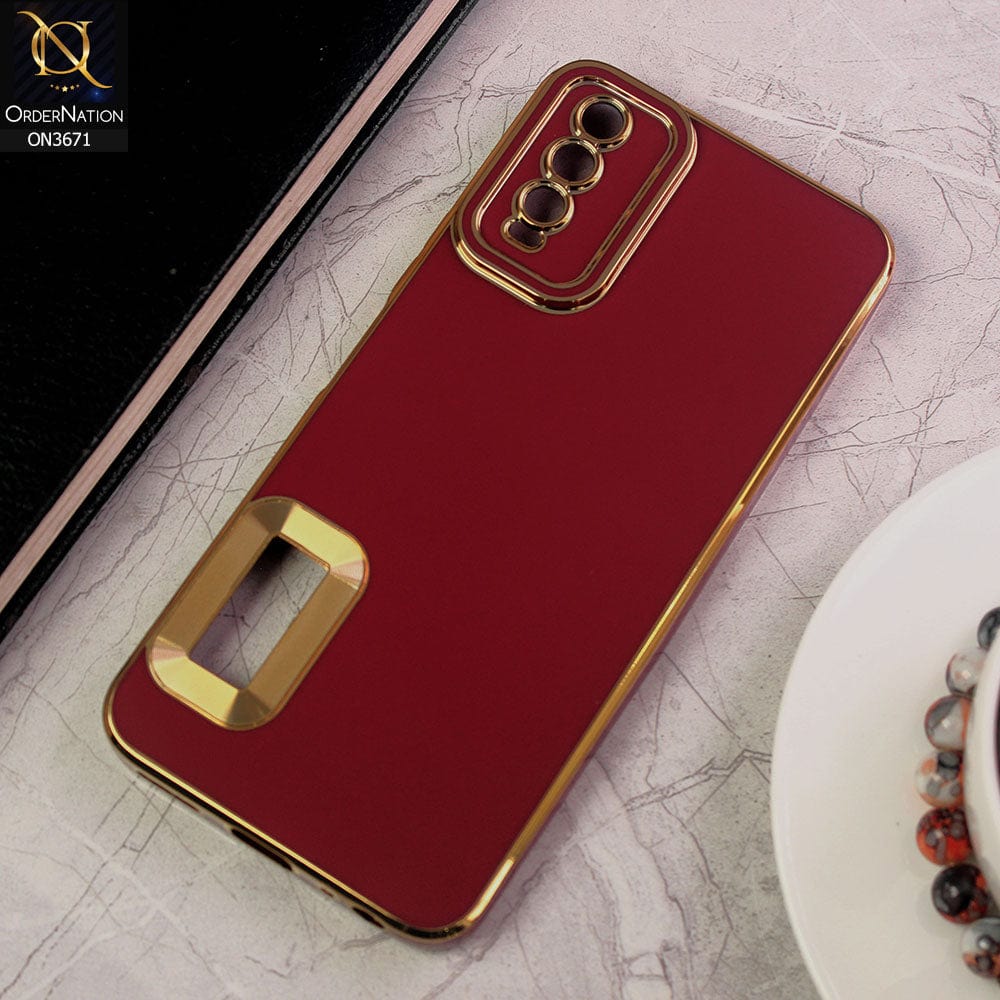 Vivo Y20s Cover - Maroon - All New Electroplating Borders With Logo Hole Protective Soft Silicon Case