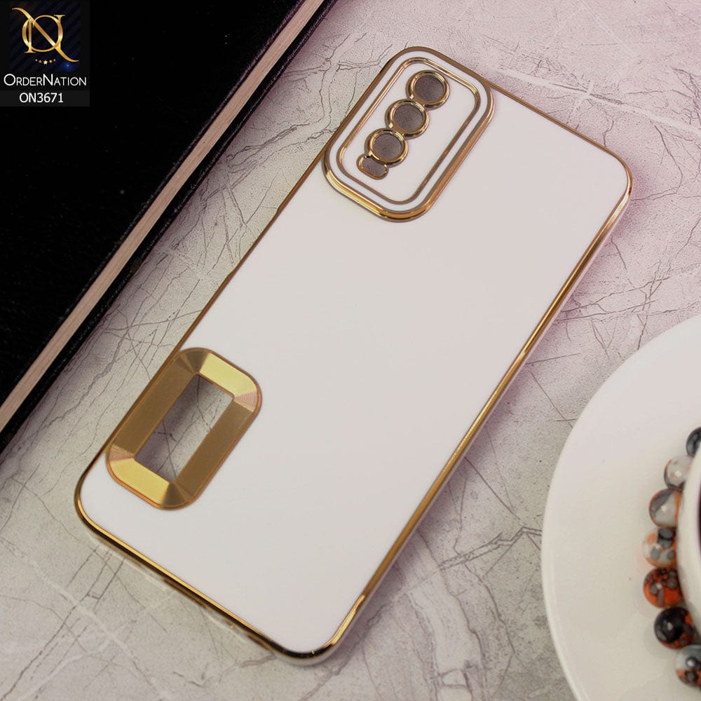 Vivo Y12a Cover - White - All New Electroplating Borders With Logo Hole Protective Soft Silicon Case