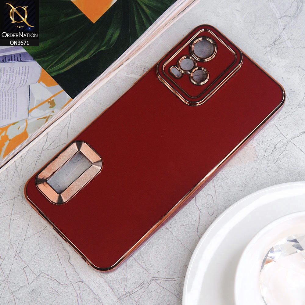 Vivo Y21a Cover - Maroon - All New Electroplating Borders With Logo Hole Protective Soft Silicon Case