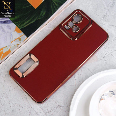 vivo Y33t Cover - Maroon - All New Electroplating Borders With Logo Hole Protective Soft Silicon Case