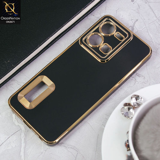 Vivo Y35 4G Cover - Black -All New Electroplating Borders With Logo Hole Protective Soft Silicon Case