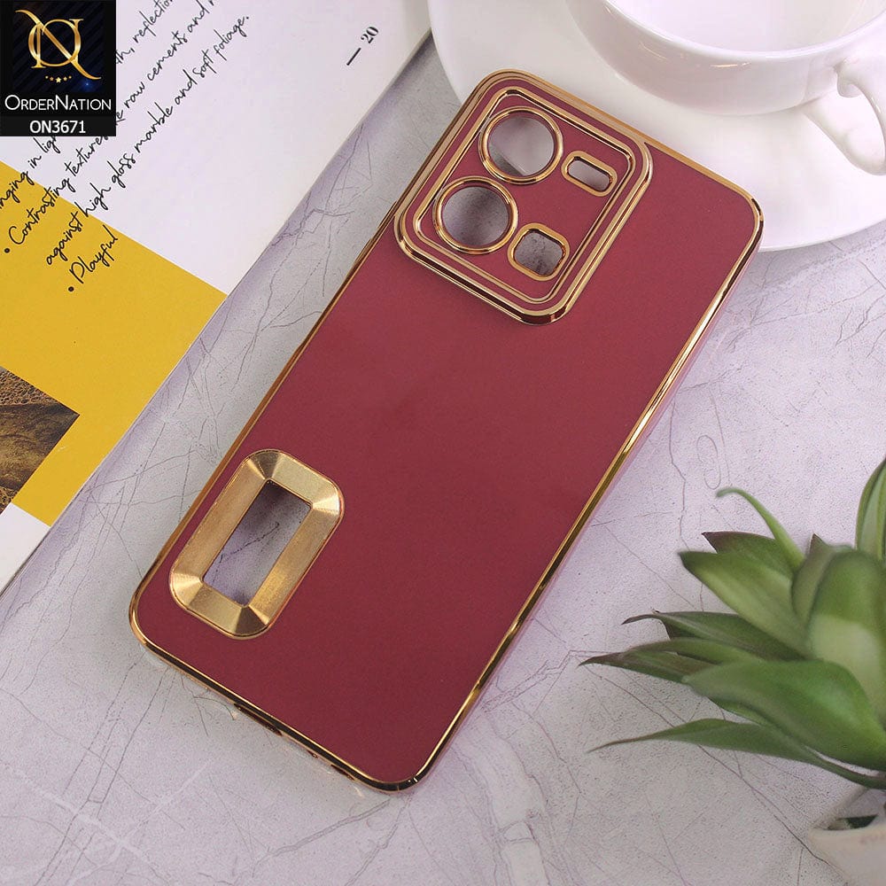 Vivo Y35 Cover - Maroon - All New Electroplating Borders With Logo Hole Protective Soft Silicon Case