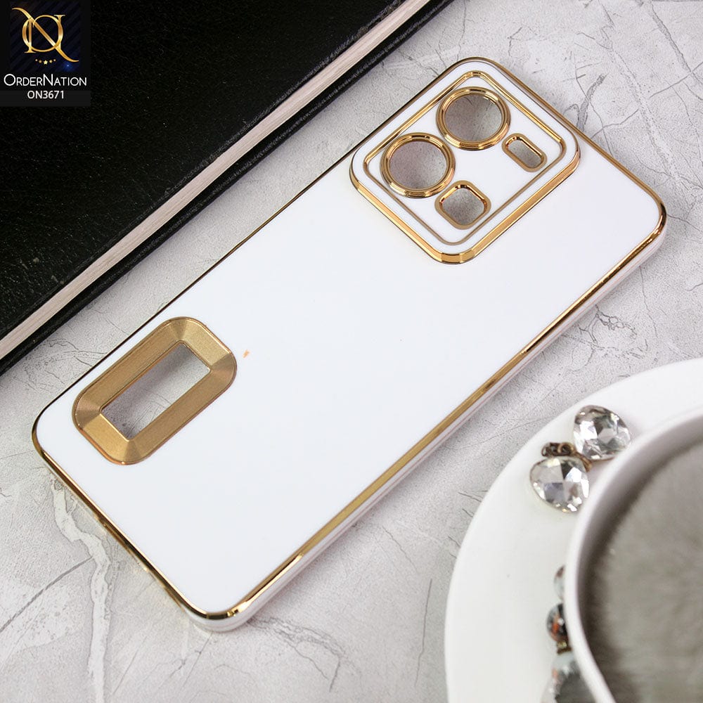 Vivo Y35 4G Cover - White -All New Electroplating Borders With Logo Hole Protective Soft Silicon Case