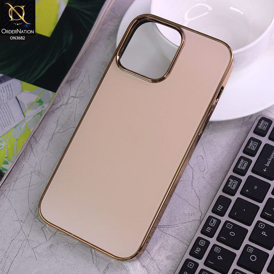 iPhone 14 Pro Max Cover - Golden - Magic Mask Q-Series Trendy Electroplated Shiny Borders Scratch Resistant Protective Soft Case