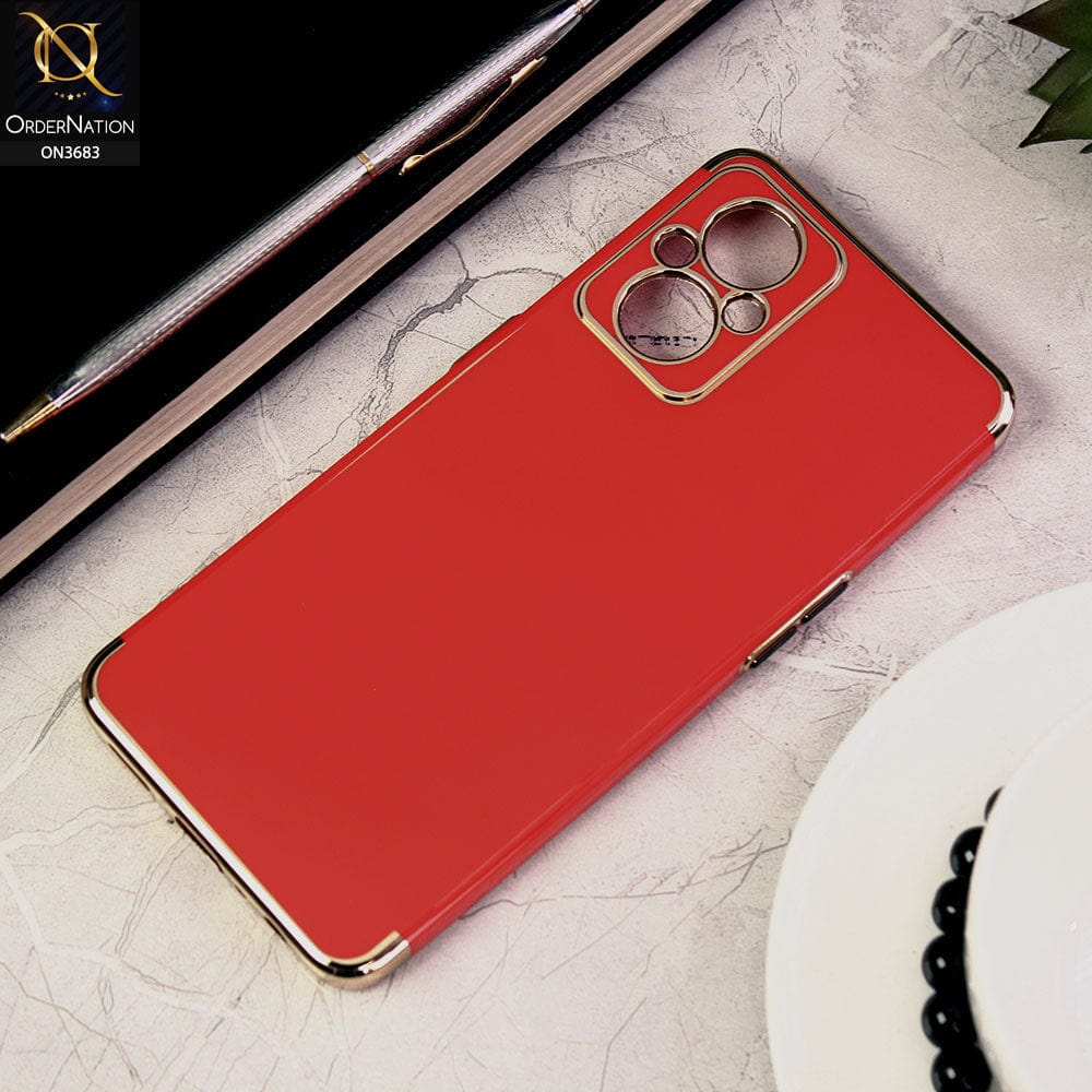 Oppo F21 Pro 5G Cover - Red - Electroplated Shiny Borders Soft Silicon Camera Protection Case