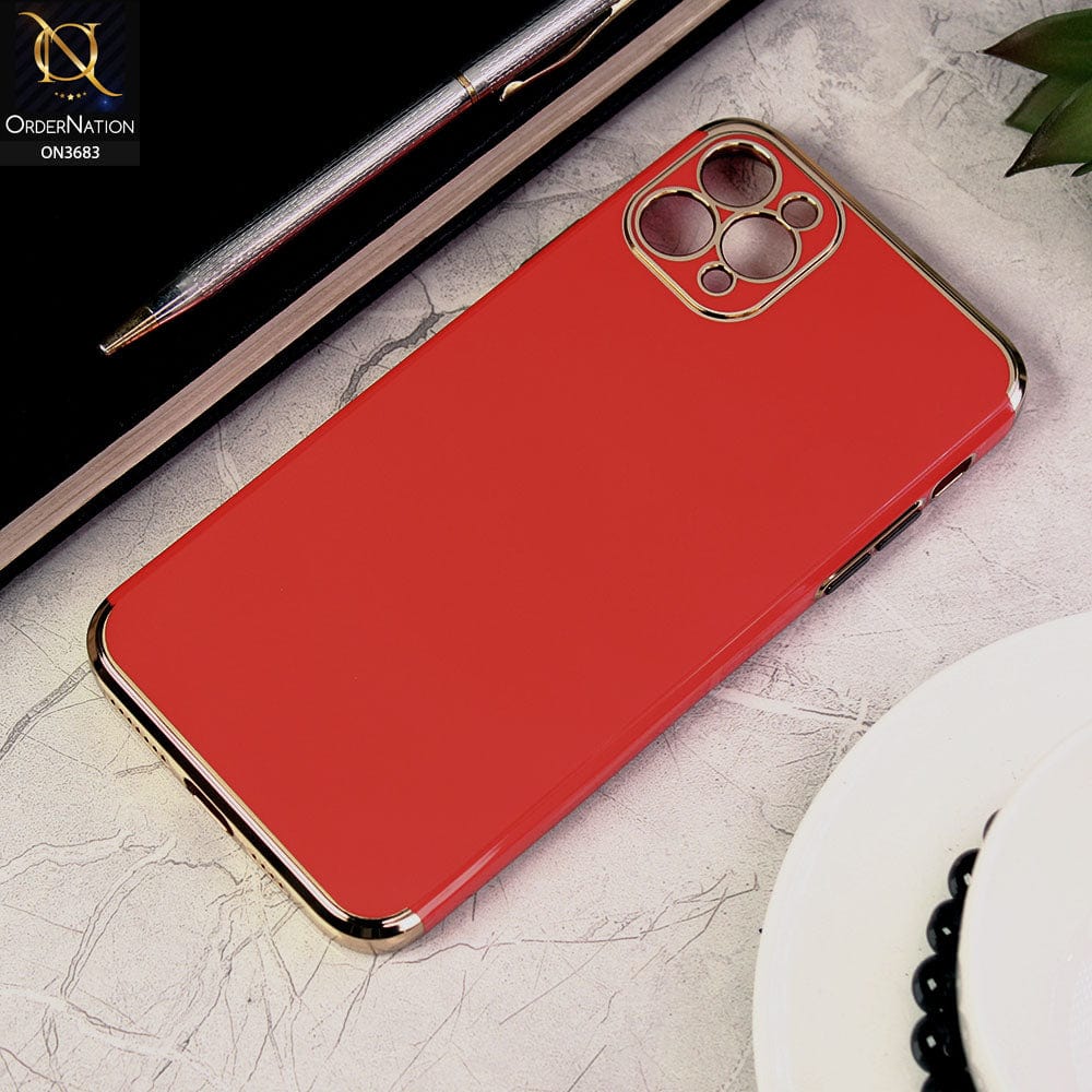 iPhone 11 Pro Max Cover - Red - Electroplated Shiny Borders Soft Silicon Camera Protection Case