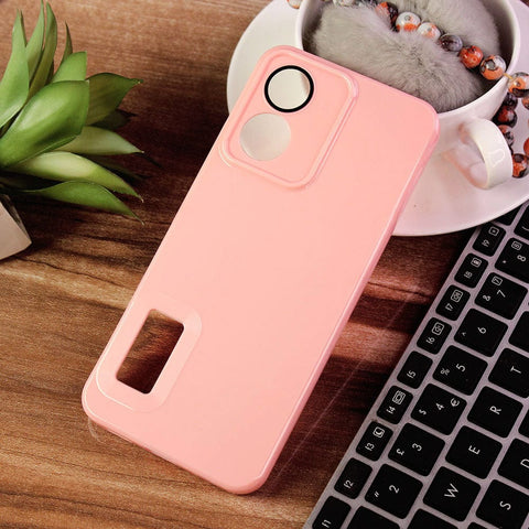 Vivo Y02s Cover - Pink - Soft Silicone Camera Lense Protector Logo Hole Case