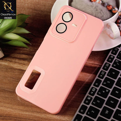 Vivo Y22 Cover - Pink - Soft Silicone Camera Lense Protector Logo Hole Case