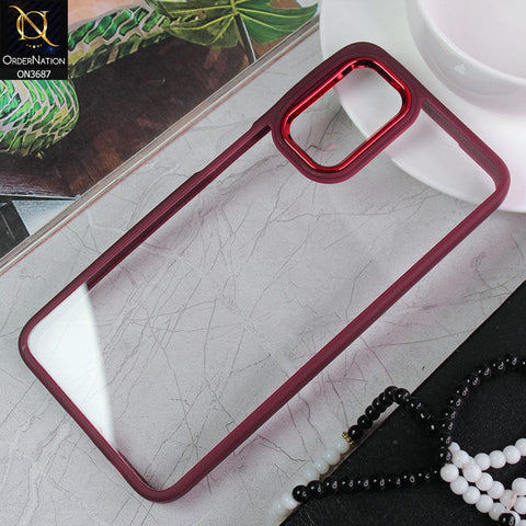 Samsung Galaxy A13 Cover - Maroon - New Electroplating Camera Ring Colored Soft Silicon Borders Protective Clear Back Case