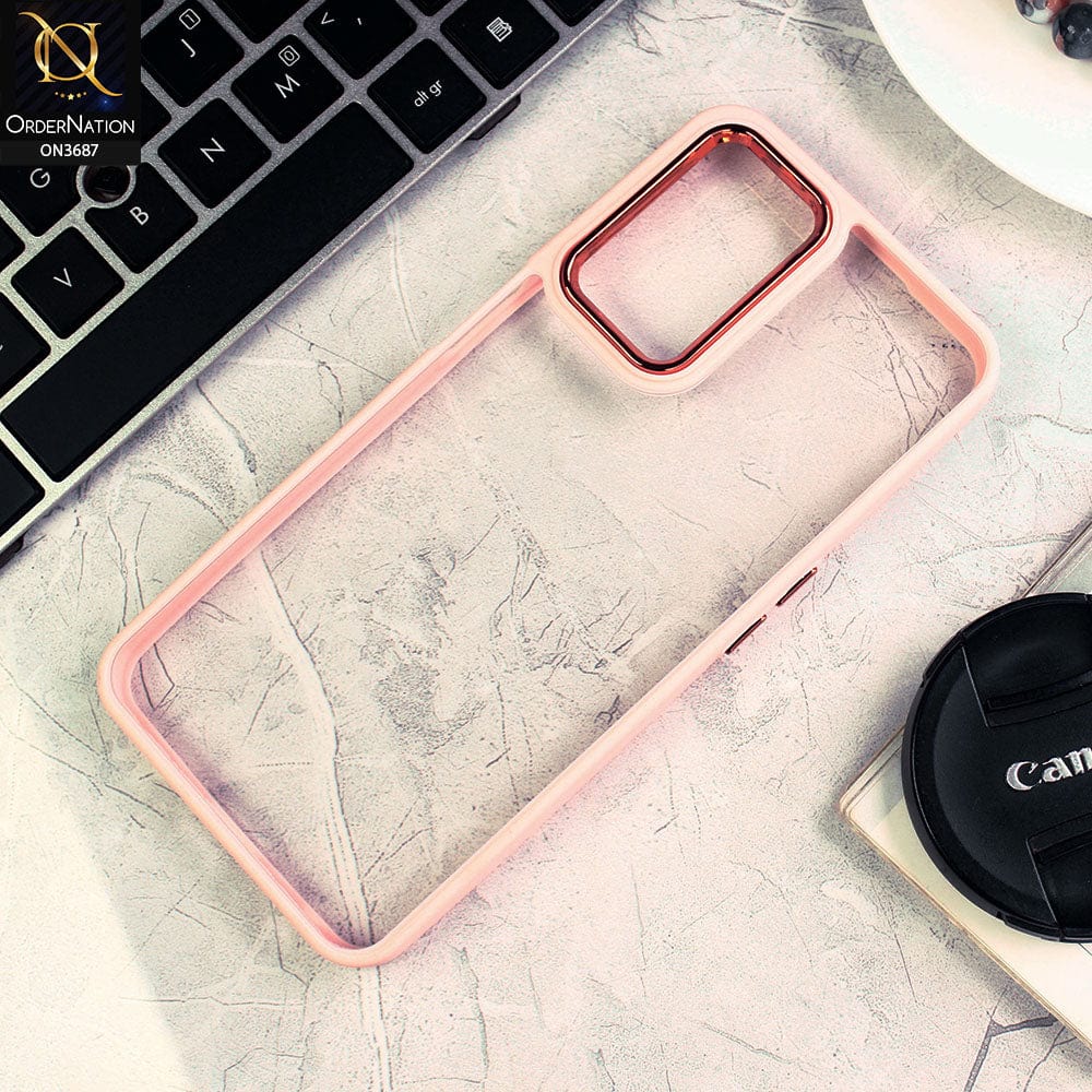 Oppo A54 4G Cover - Pink - New Electroplating Camera Ring Colored Soft Silicon Borders Protective Clear Back Case