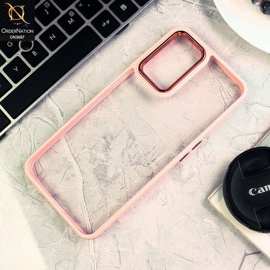 Oppo A55 5G Cover - Pink- New Electroplating Camera Ring Colored Soft Silicon Borders Protective Clear Back Case