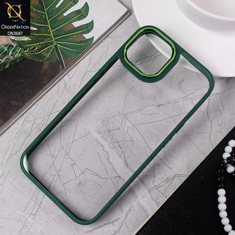 iPhone 14 Cover - Green - New Electroplating Camera Ring Colored Soft Silicon Borders Protective Clear Back Case