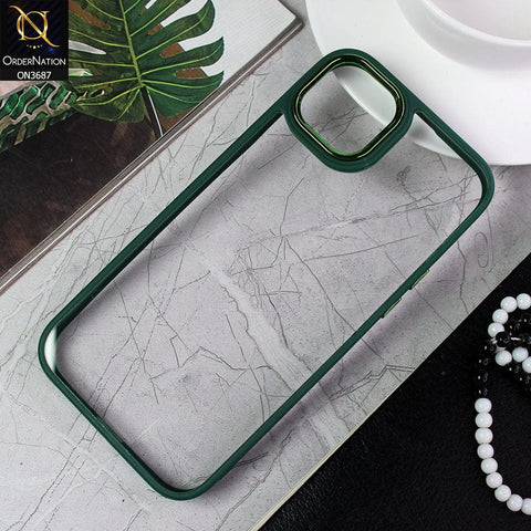 iPhone 14 Plus Cover - Green - New Electroplating Camera Ring Colored Soft Silicon Borders Protective Clear Back Case