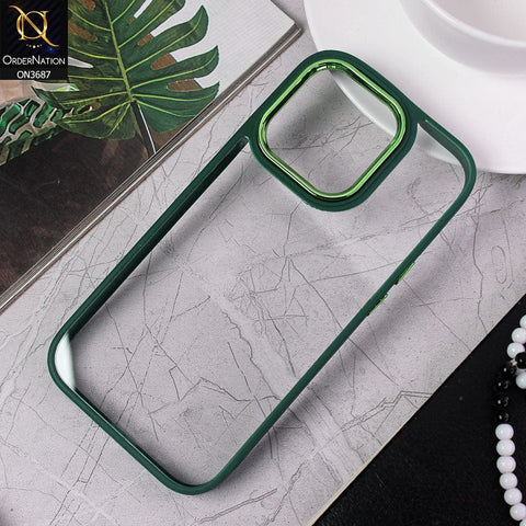 iPhone 14 Pro Cover - Green - New Electroplating Camera Ring Colored Soft Silicon Borders Protective Clear Back Case