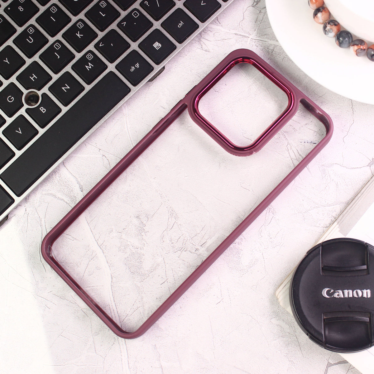 Xiaomi Redmi 10C Cover - Maroon - New Electroplating Camera Ring Colored Soft Silicon Borders Protective Clear Back Case