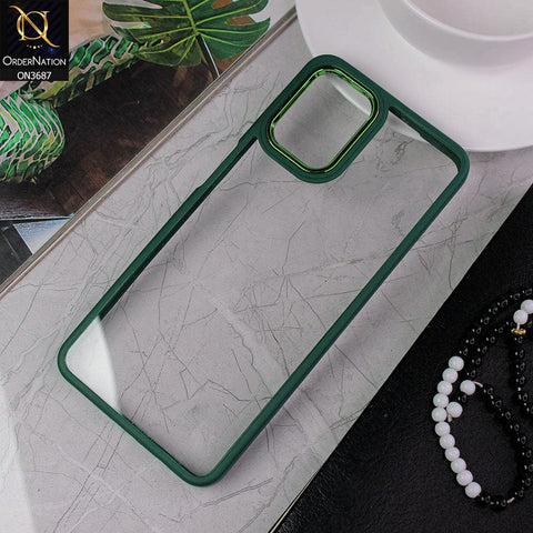 Samsung Galaxy A12 Cover - Green - New Electroplating Camera Ring Colored Soft Silicon Borders Protective Clear Back Case