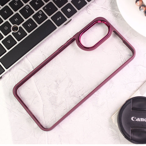 Vivo Y02s Cover - Maroon - New Electroplating Camera Ring Colored Soft Silicon Borders Protective Clear Back Case