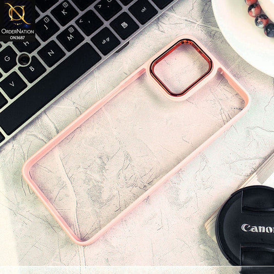 Vivo Y15s Cover - Pink - New Electroplating Camera Ring Colored Soft Silicon Borders Protective Clear Back Case