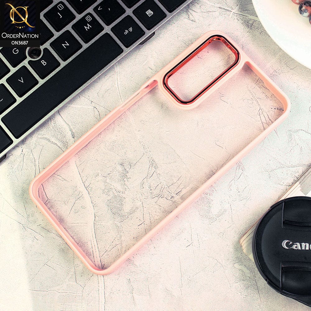 vivo Y33 Cover - Pink - New Electroplating Camera Ring Colored Soft Silicon Borders Protective Clear Back Case