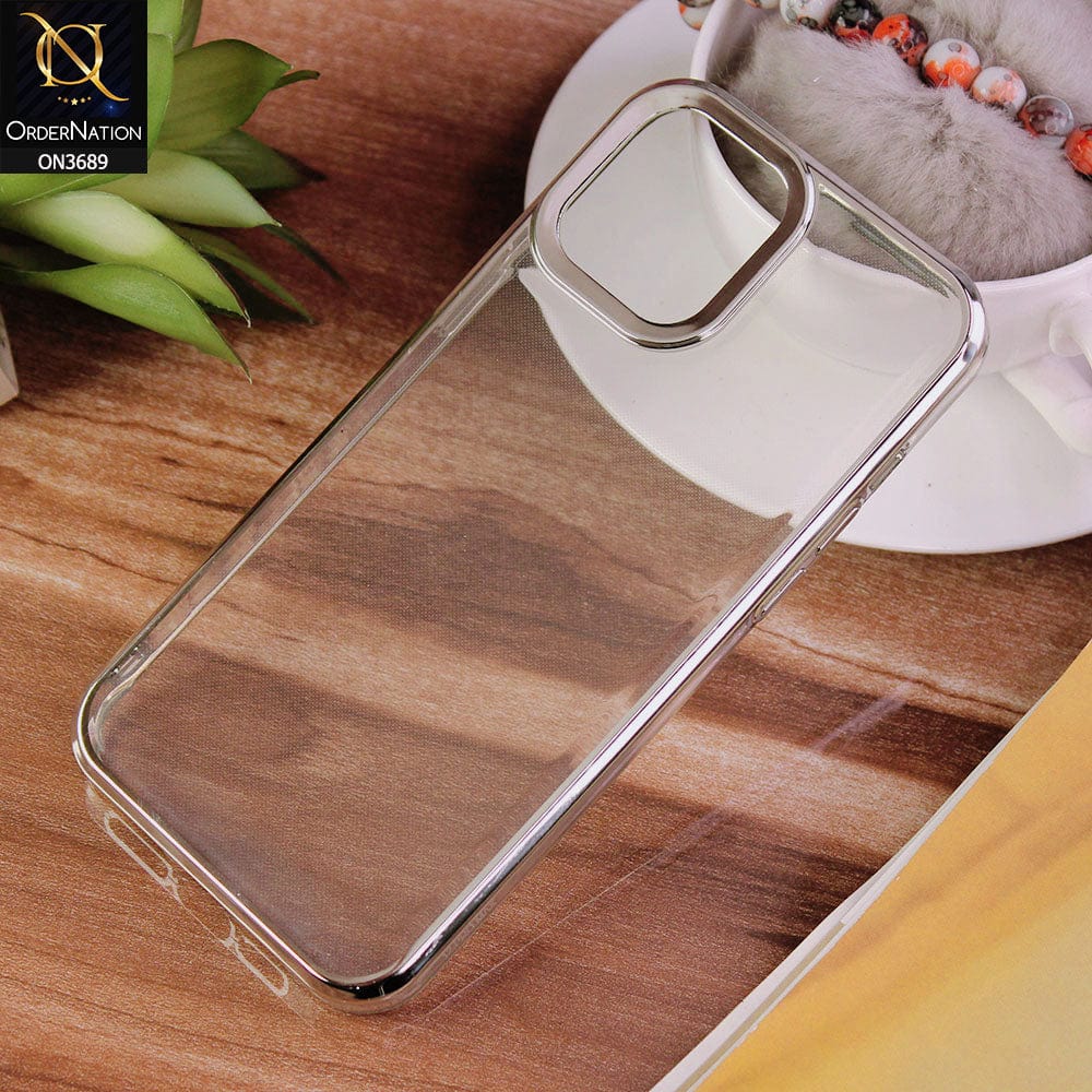 iPhone 14 Pro Max Cover - Silver - Side Colour Borders camera Protection Soft TPU Transparent Case