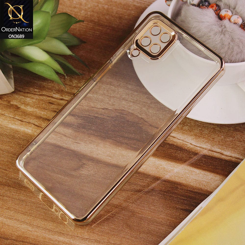 Samsung Galaxy A12 Cover - Golden - Side Colour Borders camera Protection Soft TPU Transparent Case