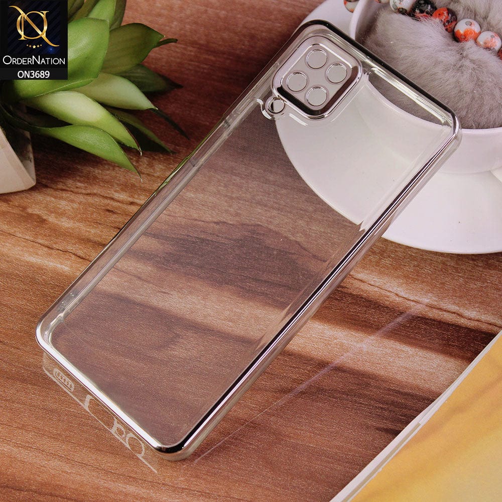 Samsung Galaxy A12 Cover - Silver - Side Colour Borders camera Protection Soft TPU Transparent Case