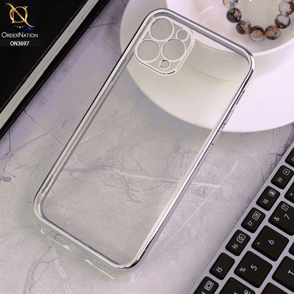 iPhone 11 Pro Cover - Silver - Luxury Look Colour Borders Semi -Transparent Soft Silicone Case With Camera Protection