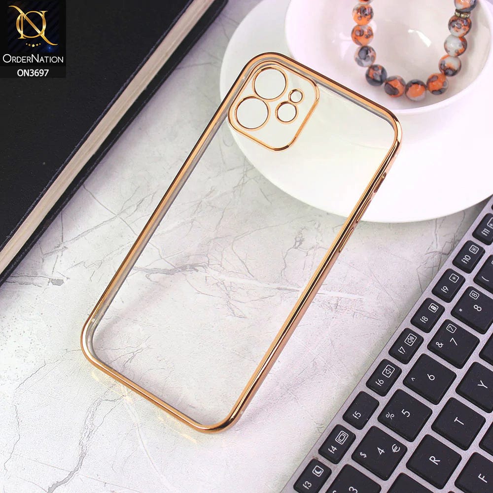 iPhone 12 Cover - Golden - Luxury Look Colour Borders Semi -Transparent Soft Silicone Case With Camera Protection