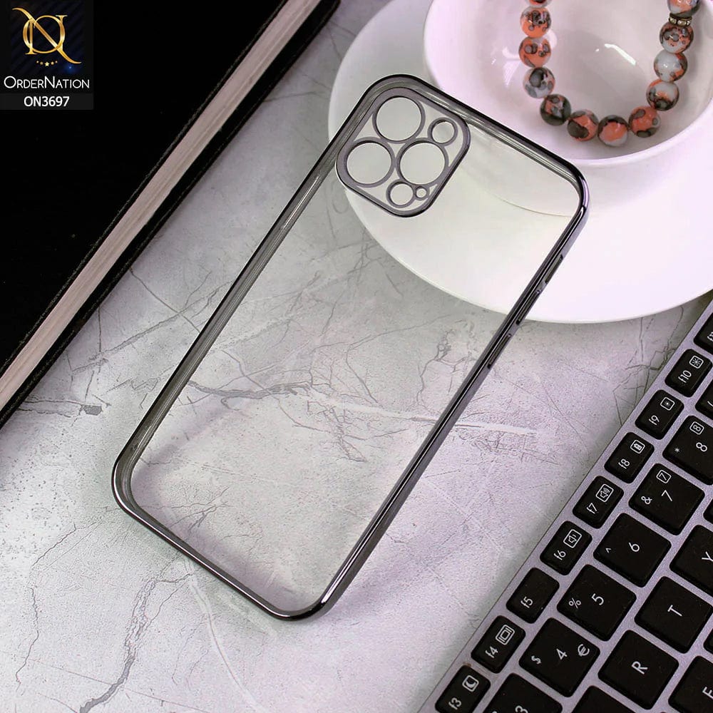 iPhone 12 Pro Cover - Black - Luxury Look Colour Borders Semi -Transparent Soft Silicone Case With Camera Protection